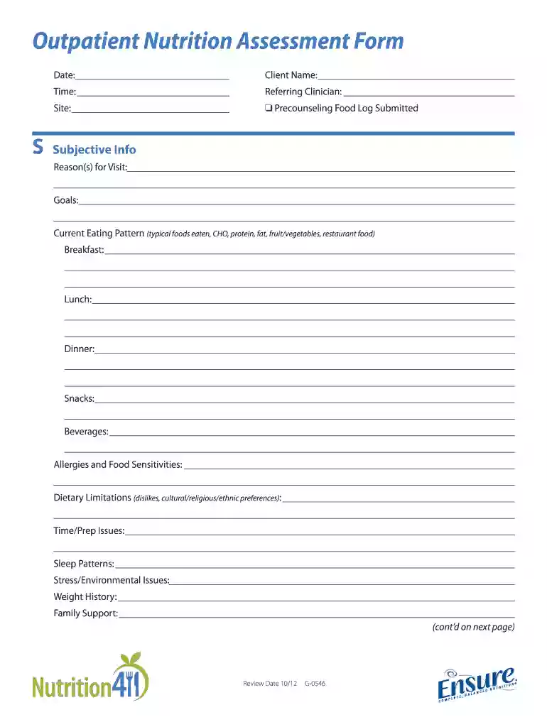 nutrition assessment form for dietitians Preview on Page 1