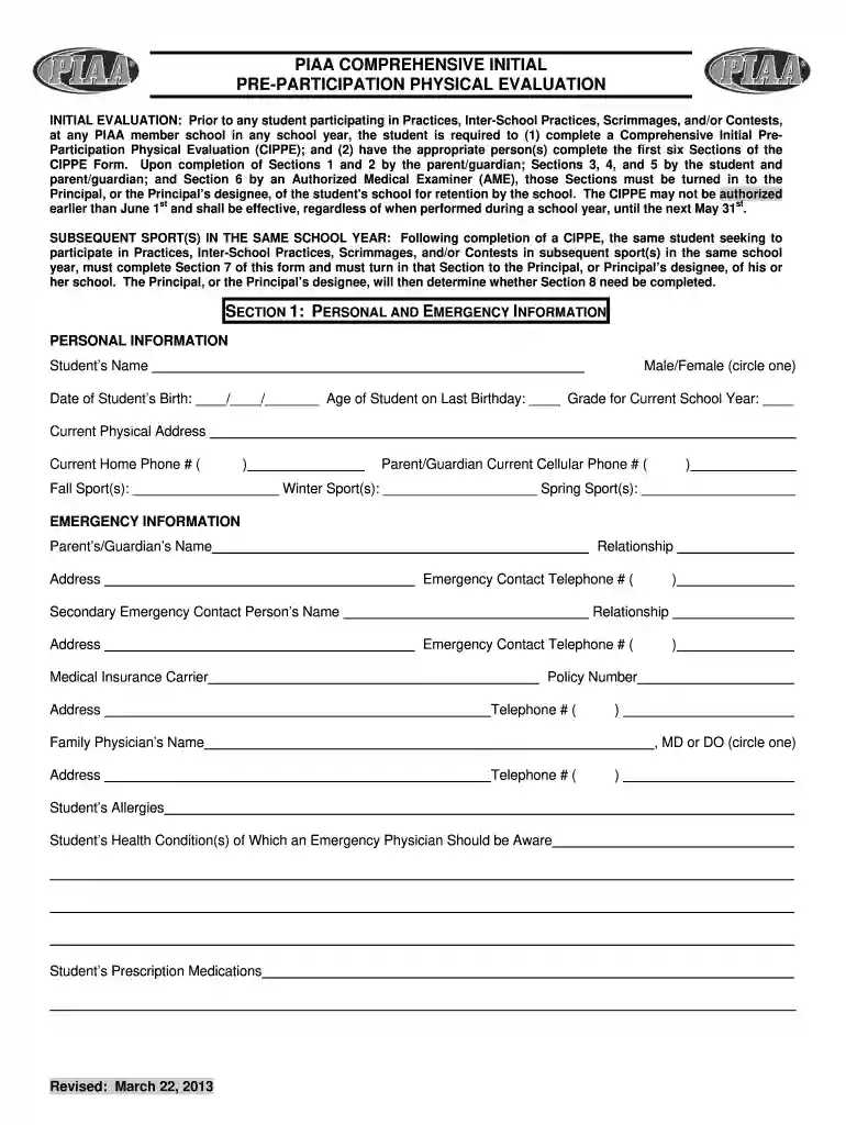 piaa form 2013 Preview on Page 1