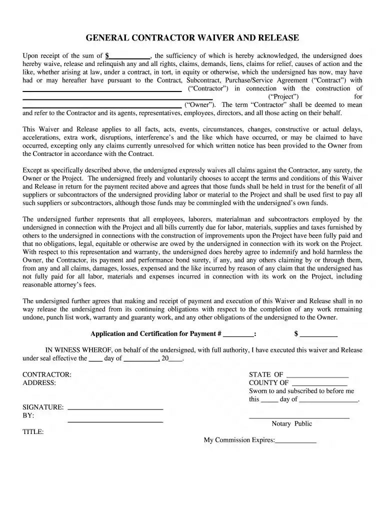 contractor waiver and release form Preview on Page 1