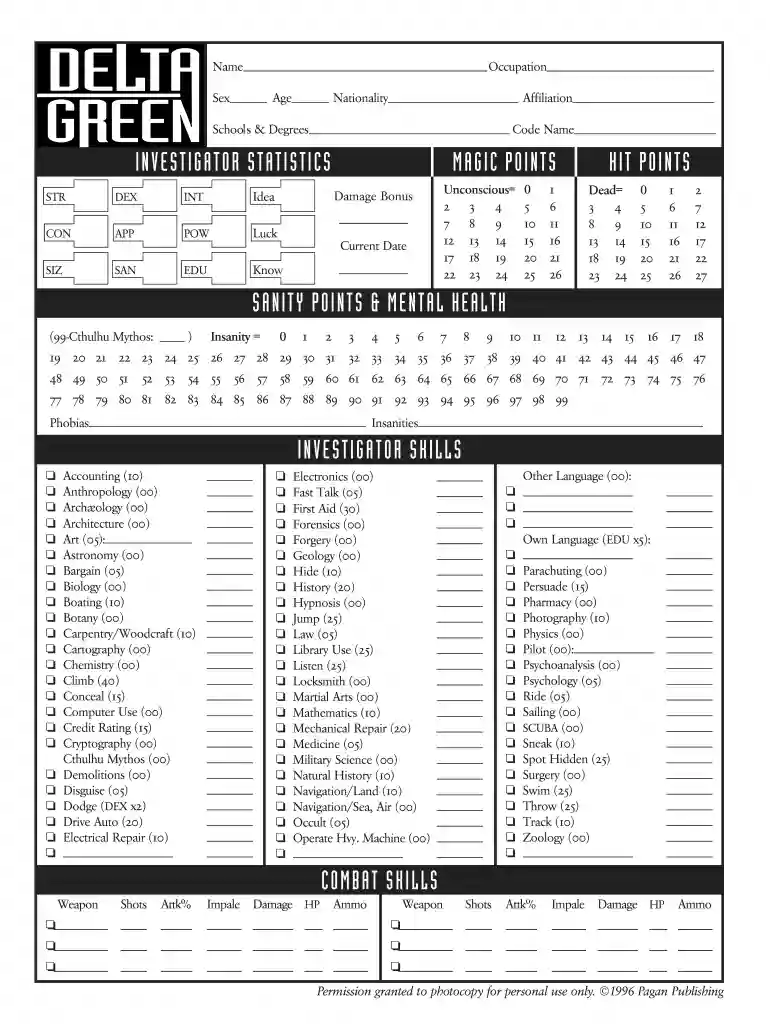 delta green character sheet Preview on Page 1