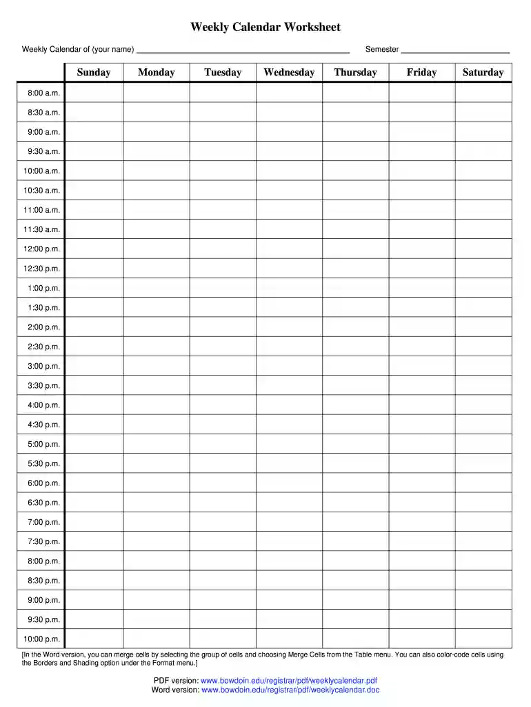 weekly calendar version Preview on Page 1