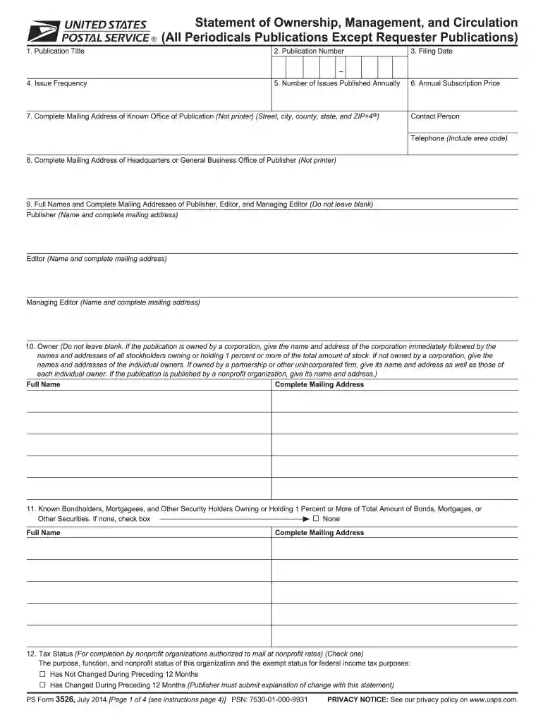 usps form 3526 Preview on Page 1