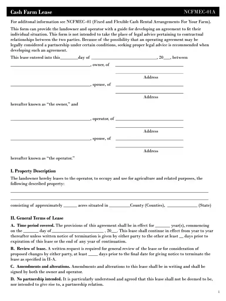cash rent farm lease template Preview on Page 1