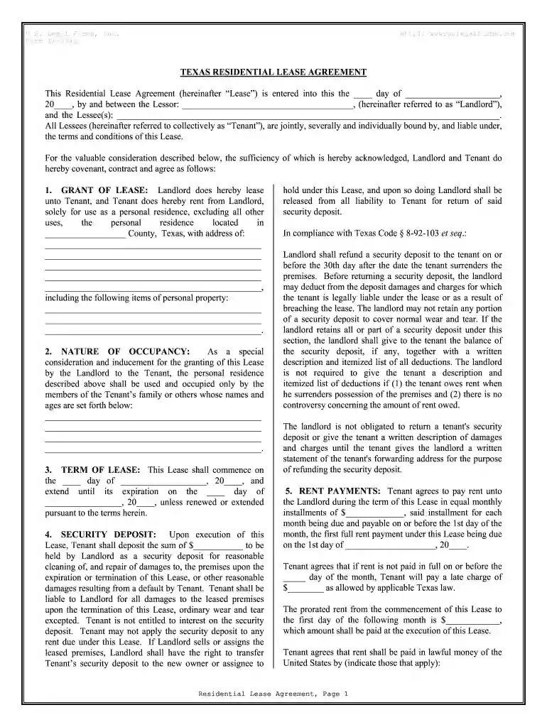 texas realtors residential lease fillable Preview on Page 1