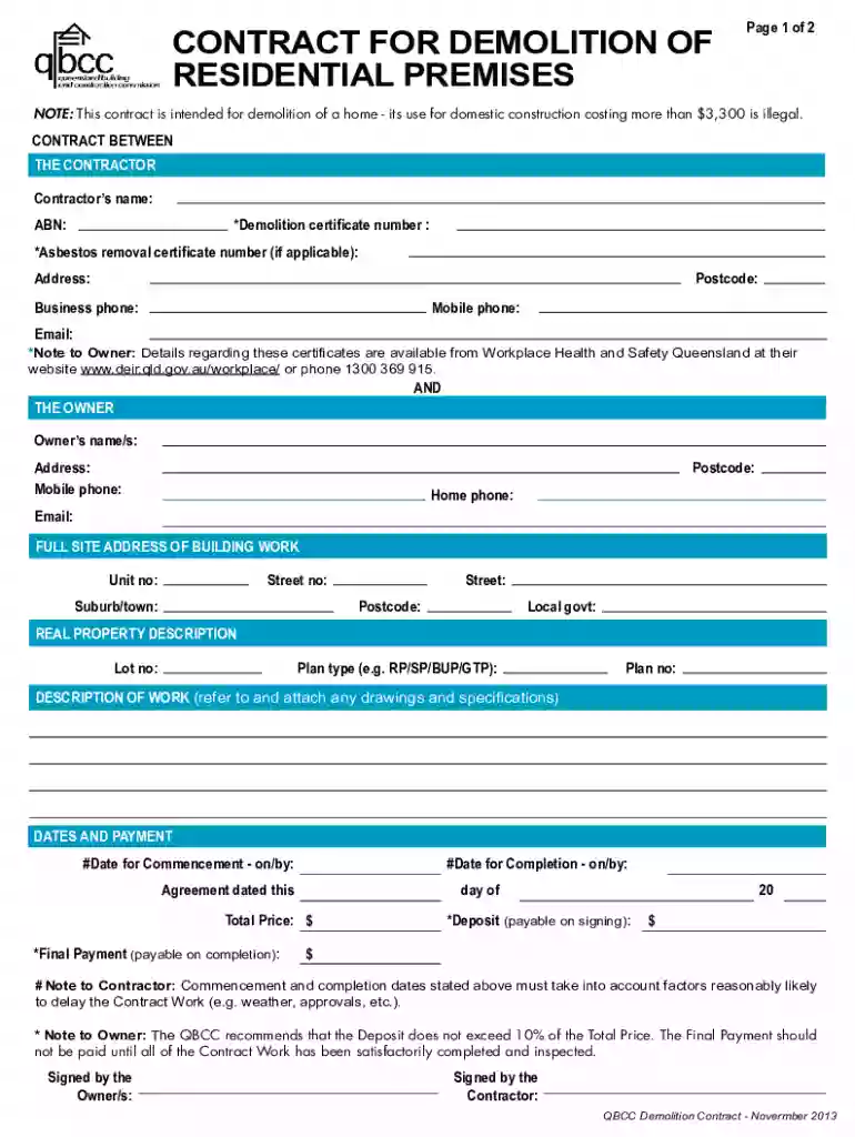 free demolition contract template Preview on Page 1