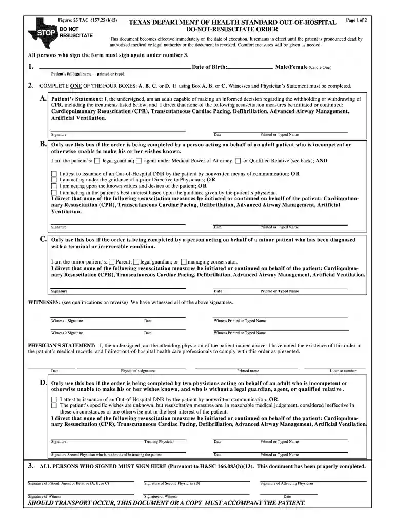 dnr form texas Preview on Page 1