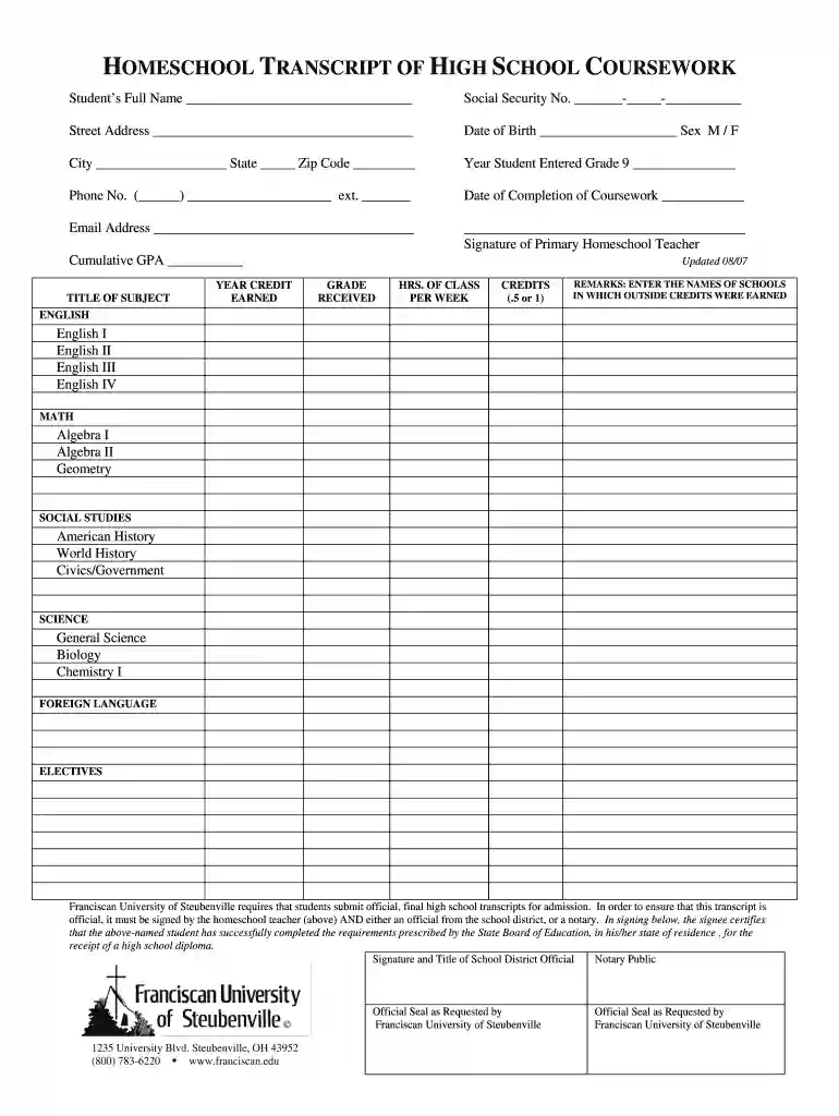 transcript for homeschoolers free Preview on Page 1