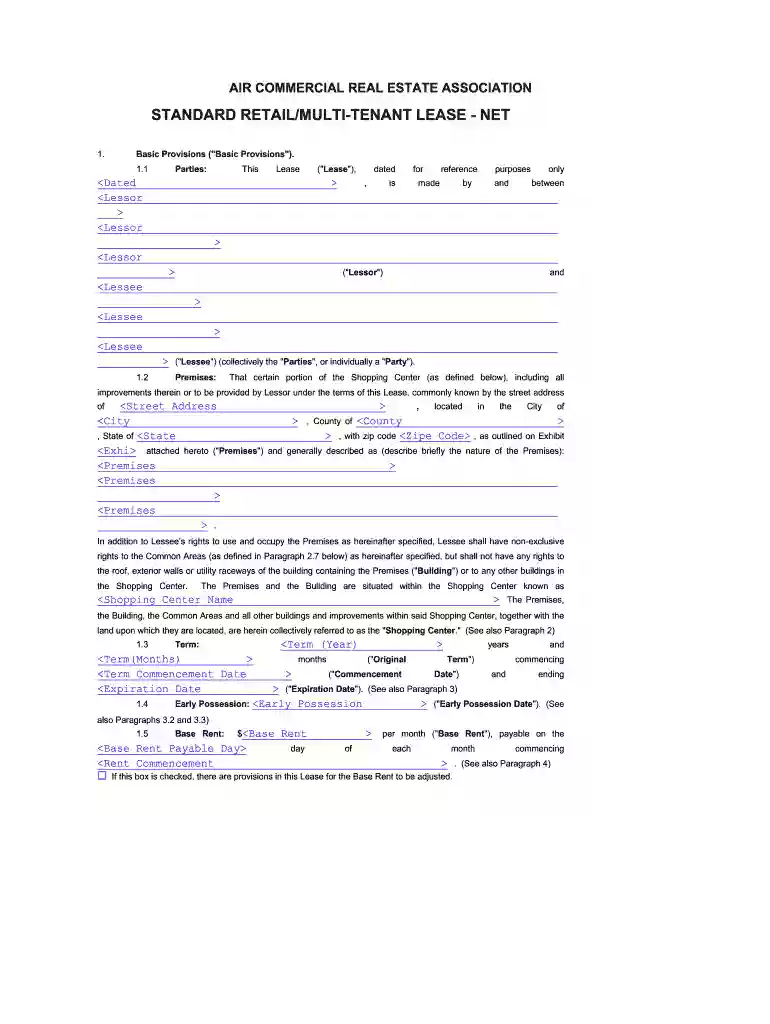 Standard retail/multi-tenant lease - net - AIR Commercial Real Estate ... Preview on Page 1
