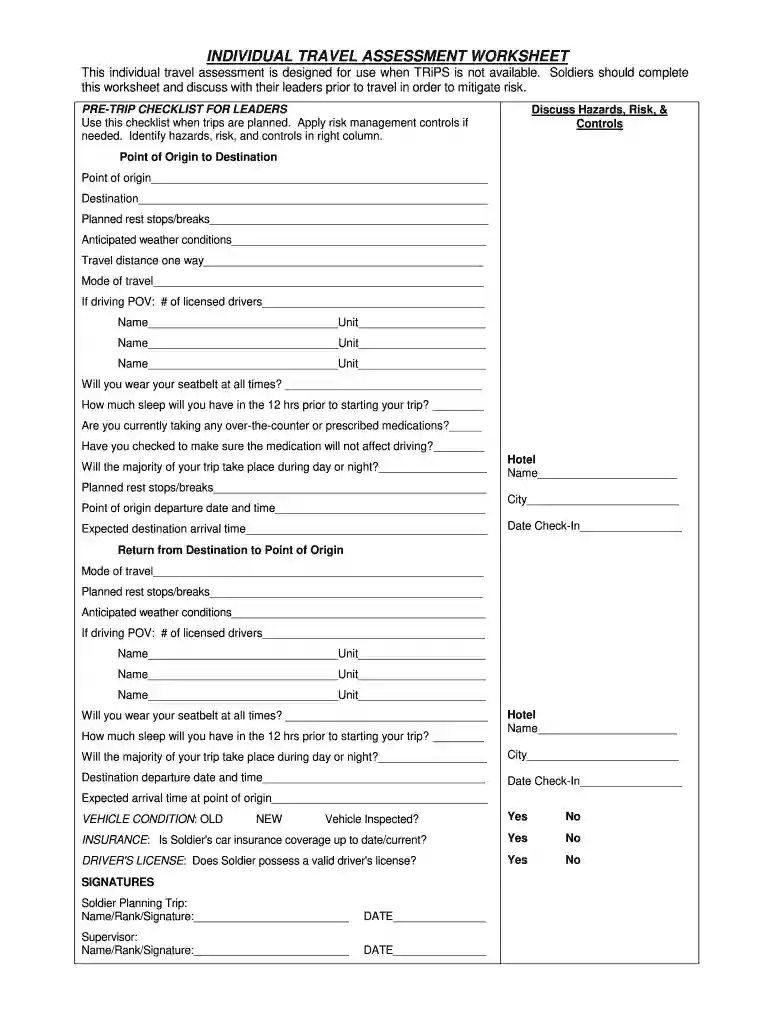 worksheet trips checklist Preview on Page 1