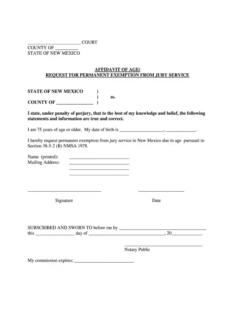 affidavit of age Preview on Page 1