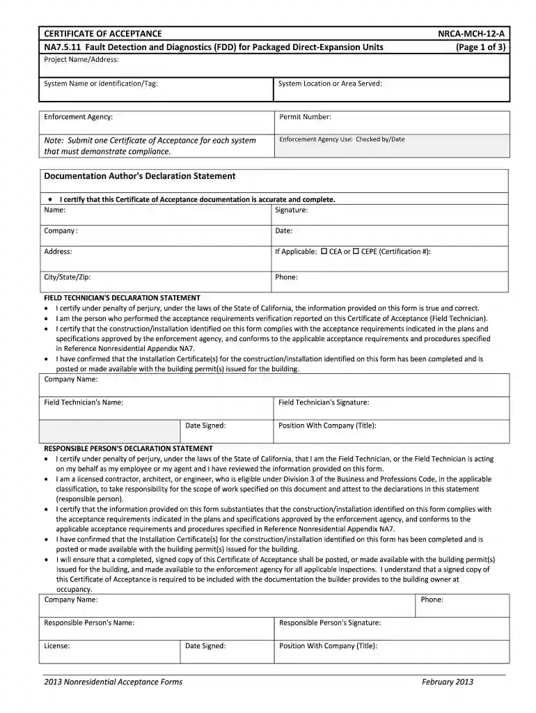Certificate of Acceptance NRCA-MCH-12-A Preview on Page 1