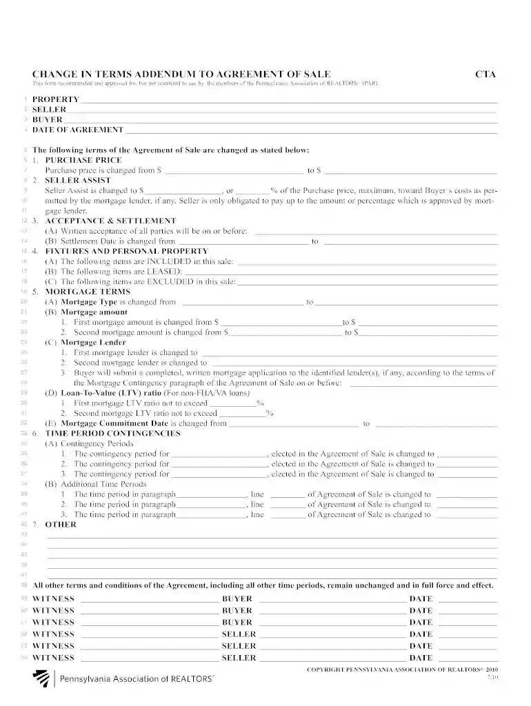 change in terms addendum to agreement of sale Preview on Page 1