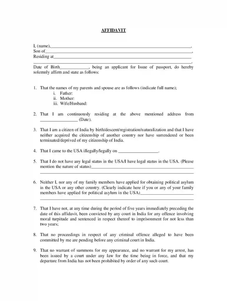 affidavit of naturalization after the expiry of indian passport Preview on Page 1