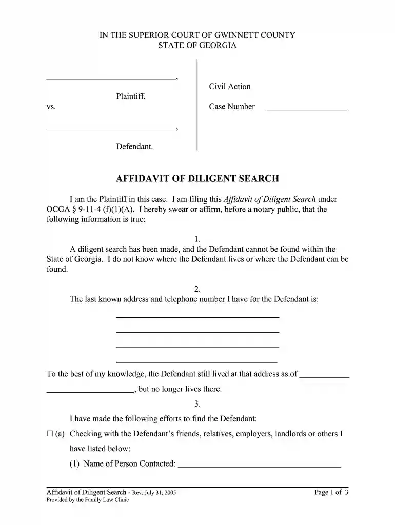 affidavit of due diligence georgia Preview on Page 1
