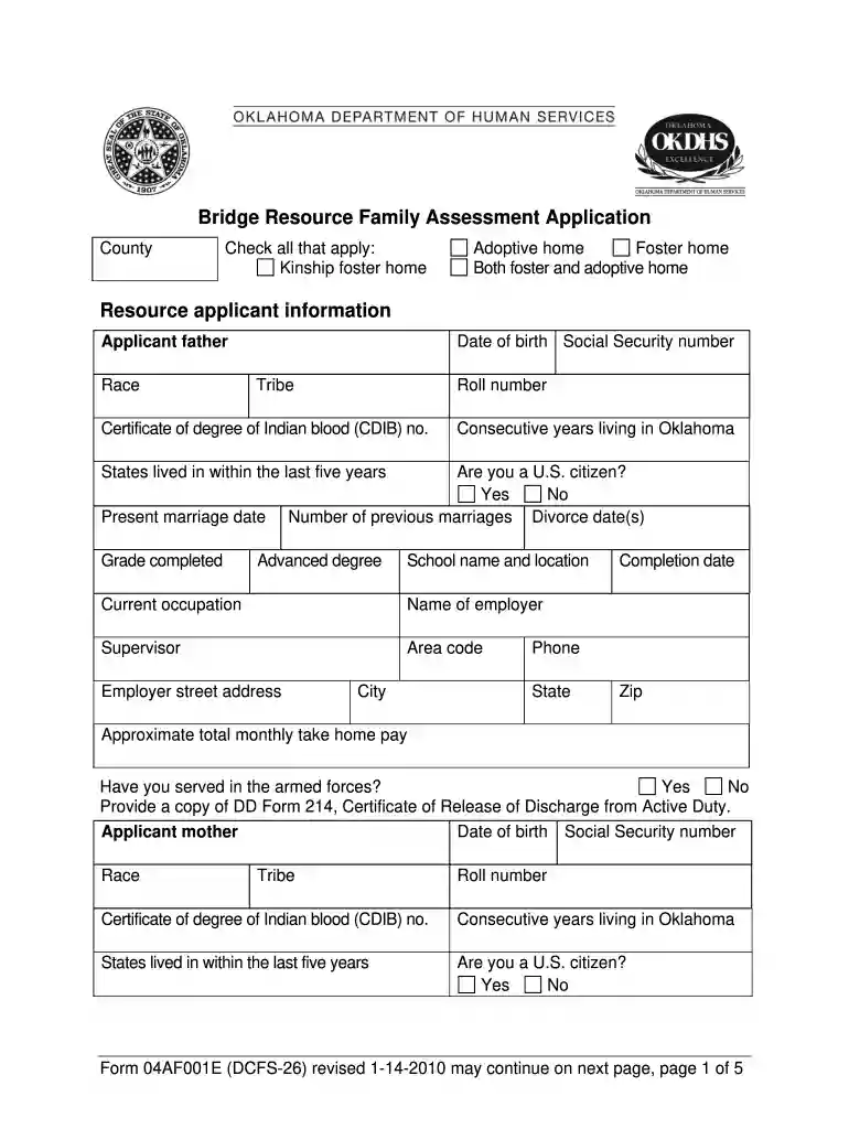 dhs forms oklahoma Preview on Page 1