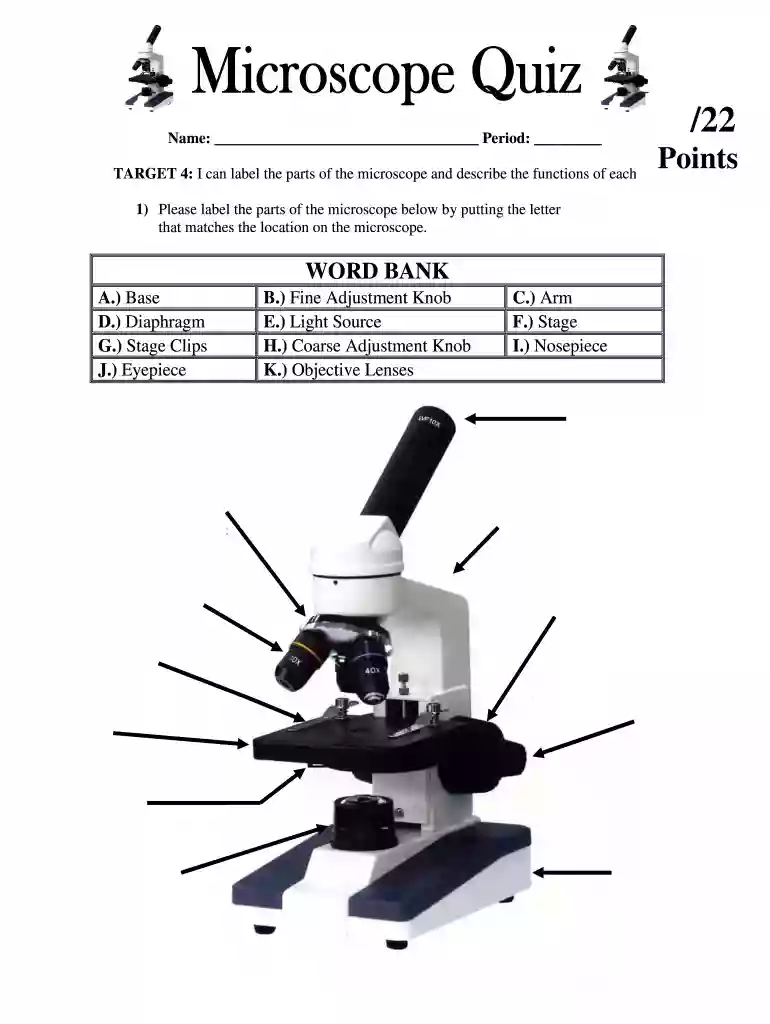 microscope fill in the blank Preview on Page 1