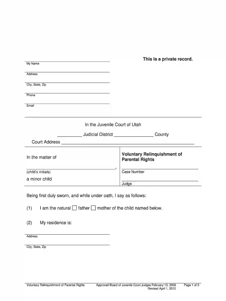 Voluntary Relinquishment of Rights - Utah Courts - utcourts Preview on Page 1