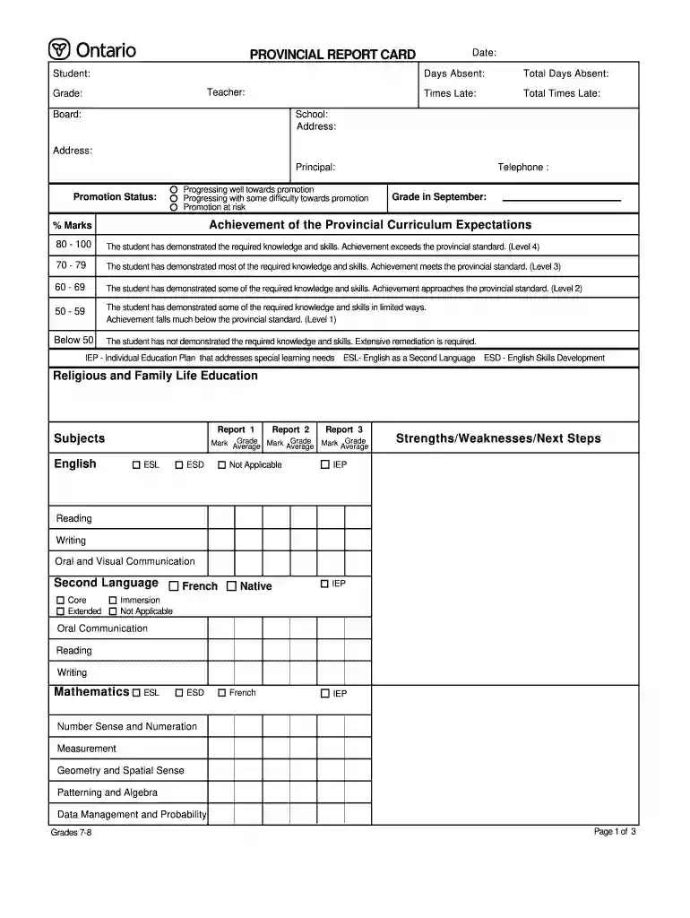 ontario report card template Preview on Page 1