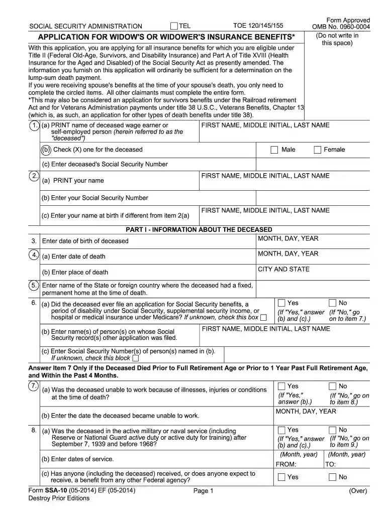printable ssa 10 form Preview on Page 1
