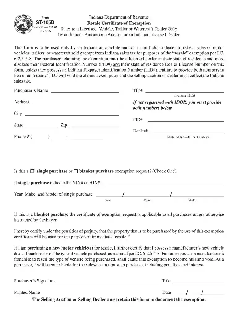 indiana resale certificate Preview on Page 1