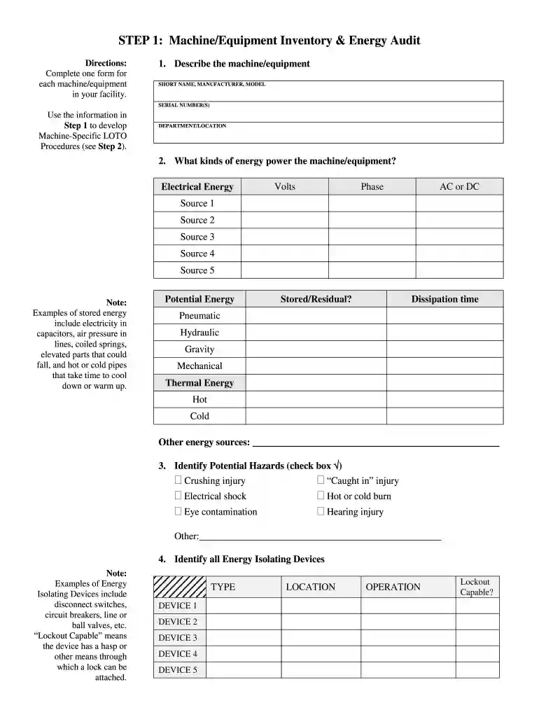 equipment audit template Preview on Page 1