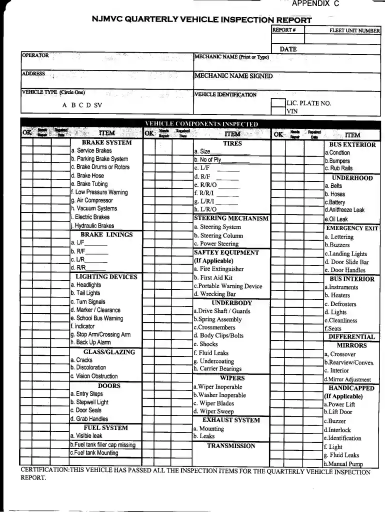 njmvc quarterly vehicle inspection report Preview on Page 1