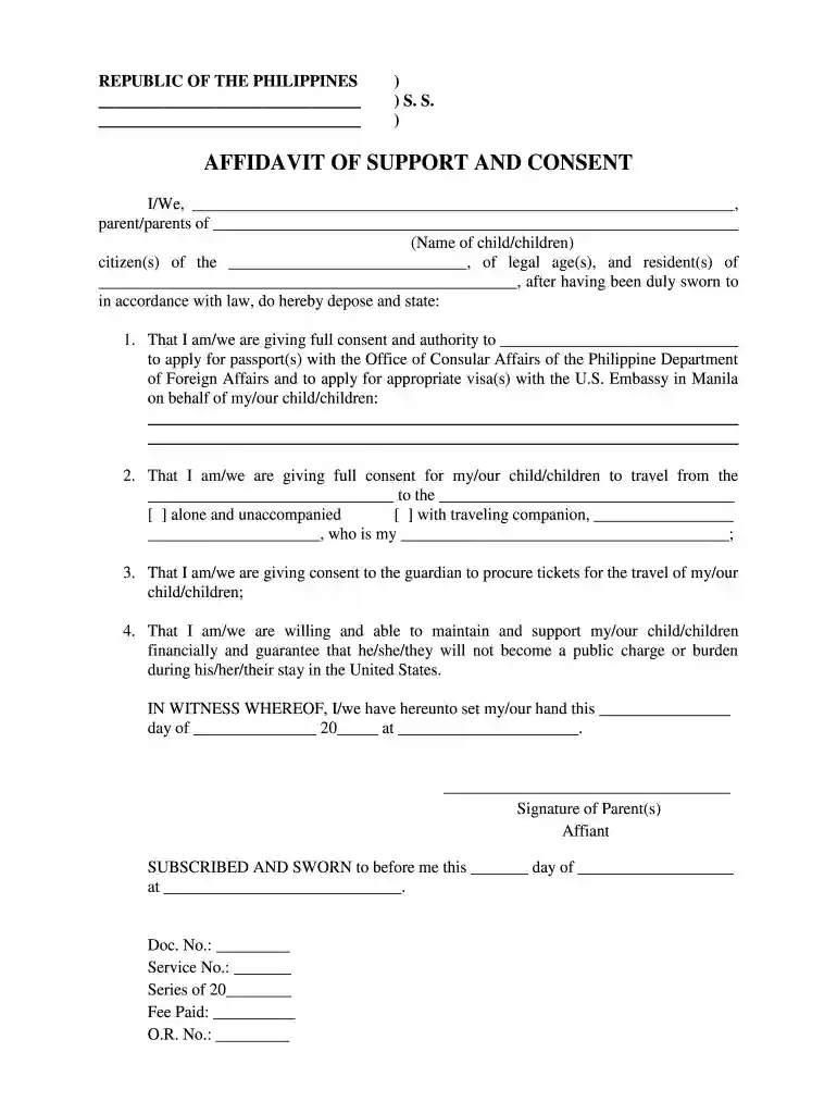 affidavit of support for travel Preview on Page 1