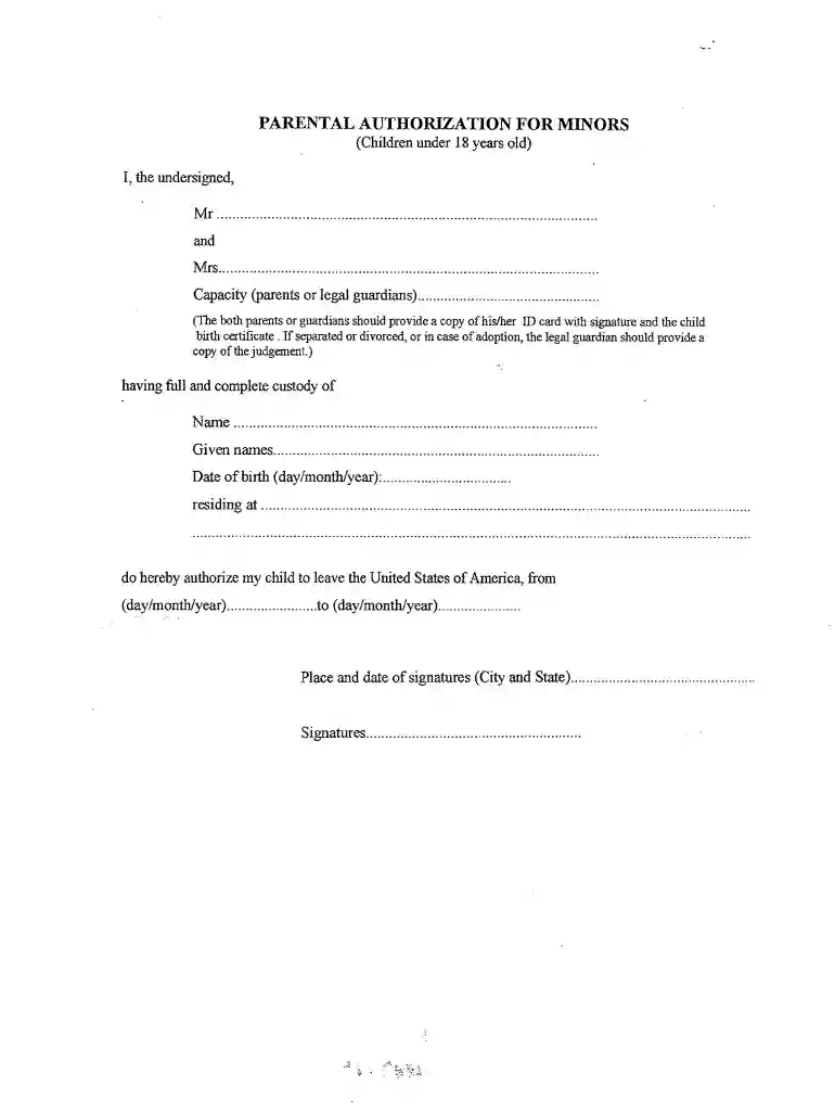 parental authorization form for minors oci Preview on Page 1