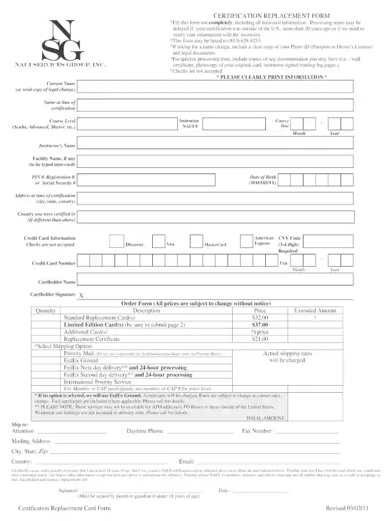 naui replacement card Preview on Page 1