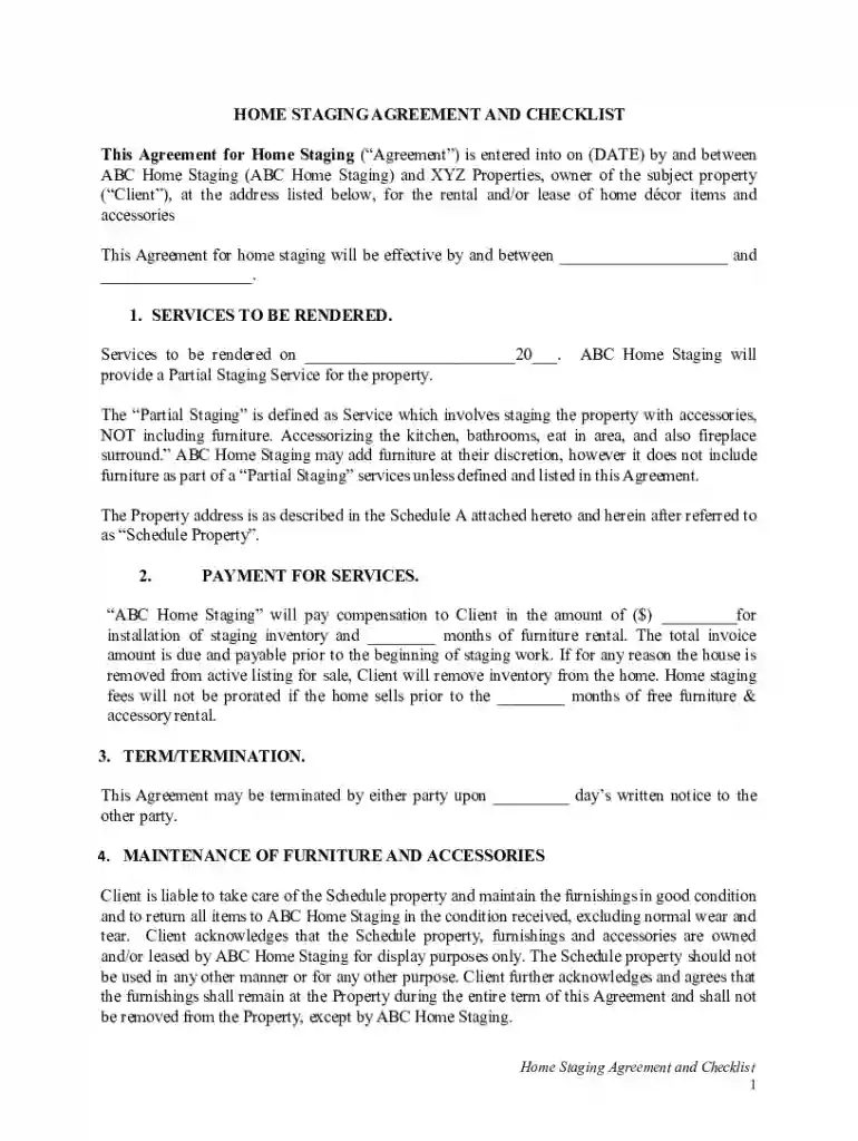 home staging contract Preview on Page 1