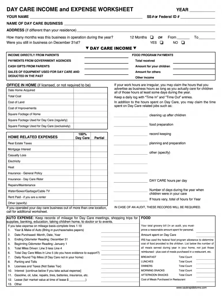 monthly daycare expense spreadsheet Preview on Page 1
