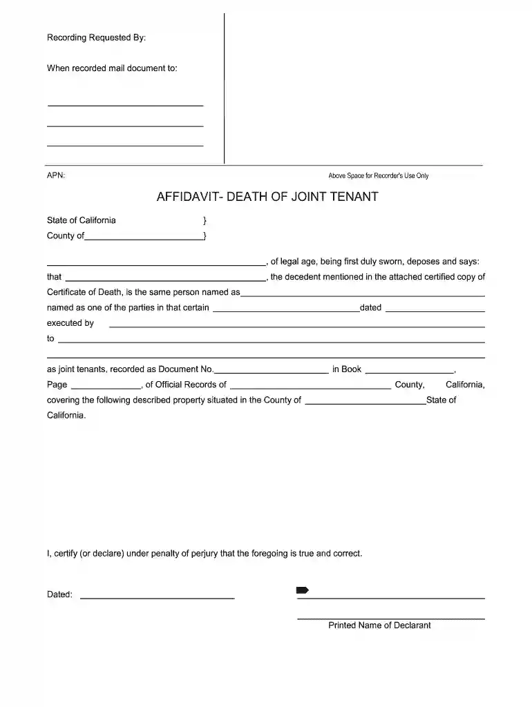 ca affidavit death form Preview on Page 1