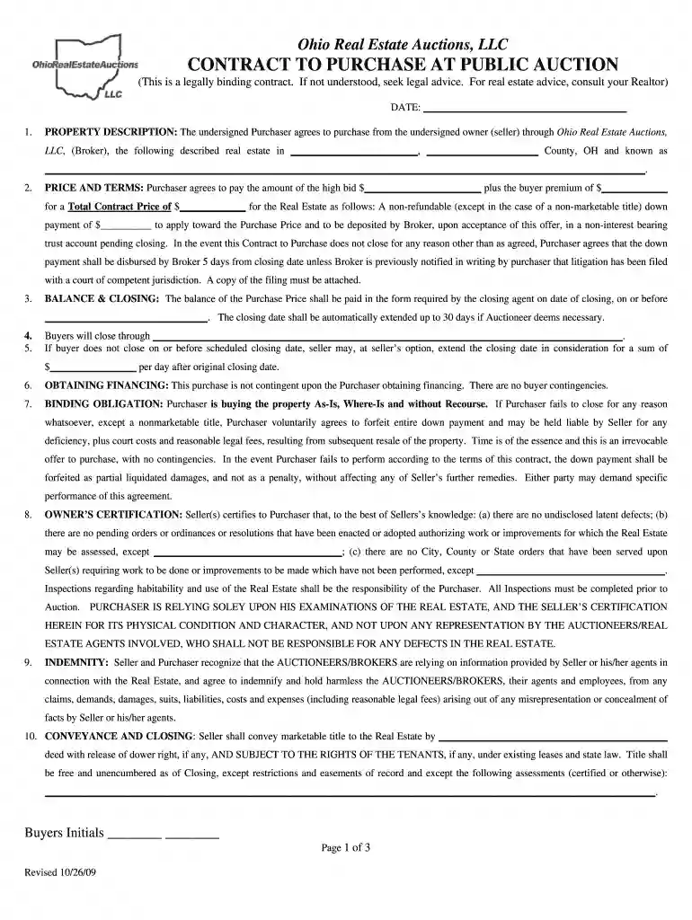 ohio land contract template Preview on Page 1