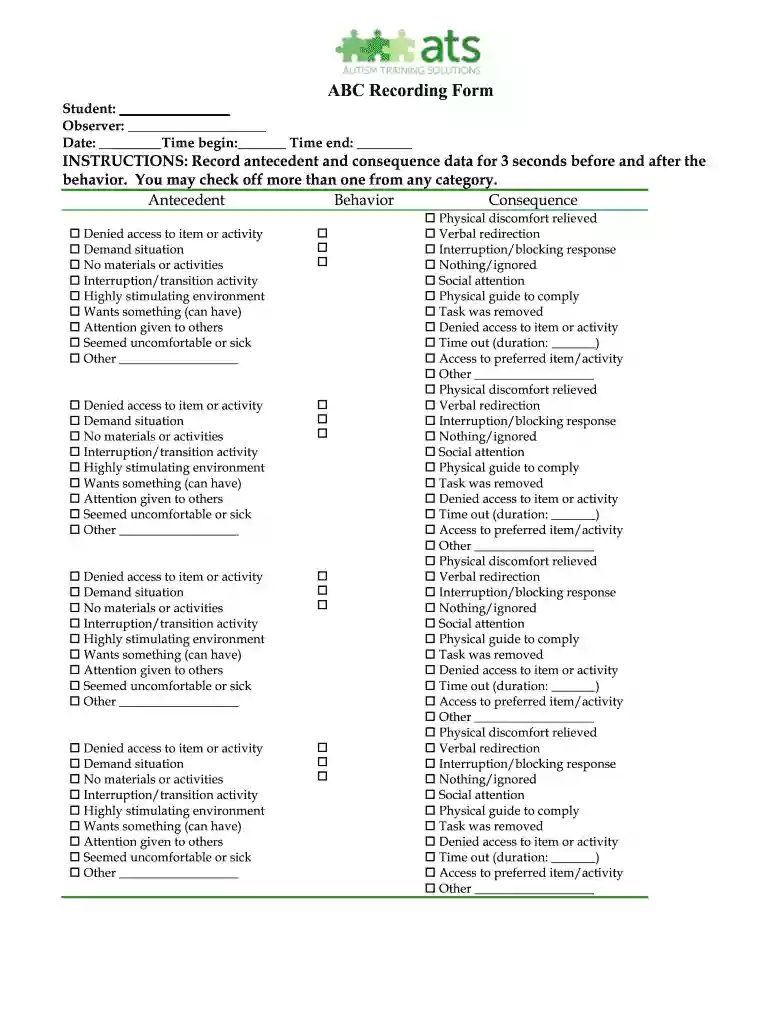 abc recording form Preview on Page 1