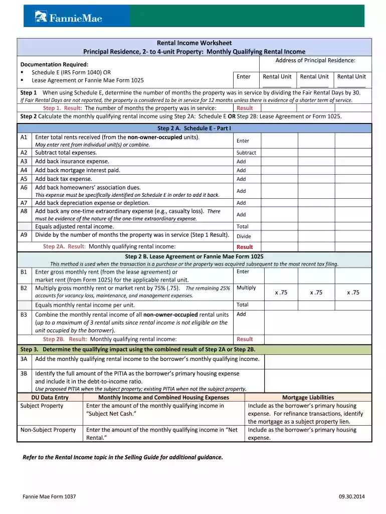 fannie mae rental income worksheet Preview on Page 1