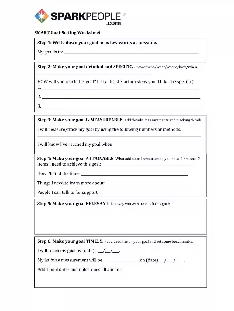 2012 smart goal setting worksheet file Preview on Page 1