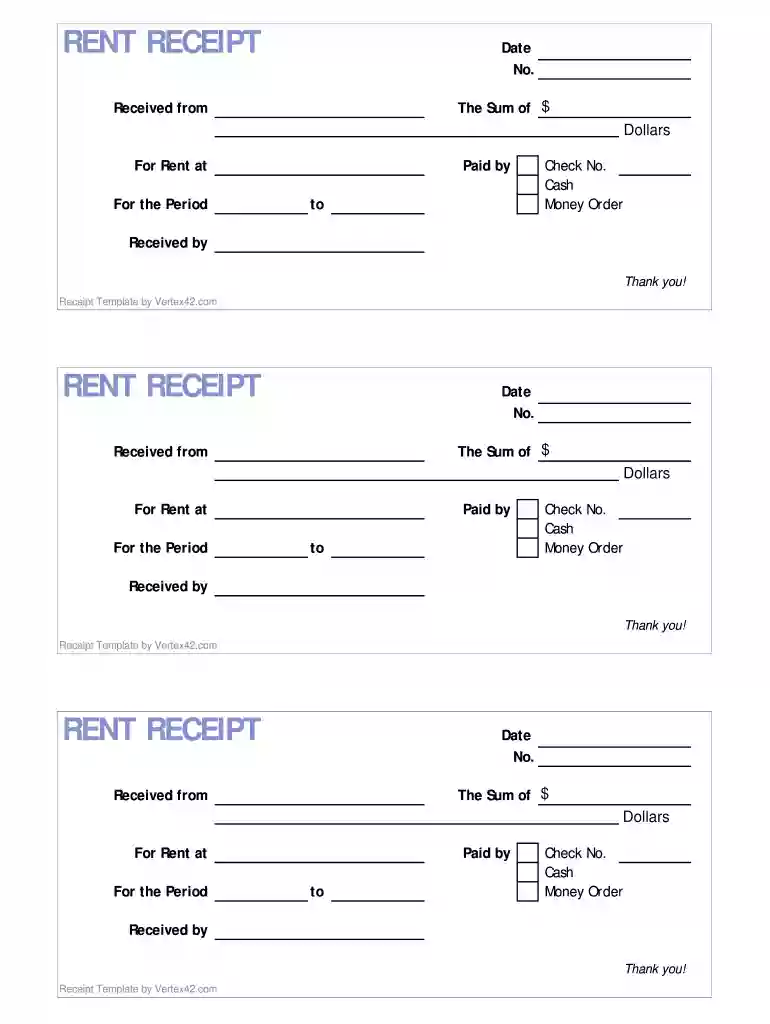 fillable rent receipt template Preview on Page 1