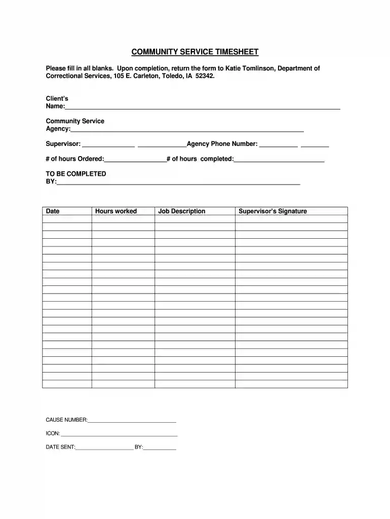 community service time sheet Preview on Page 1