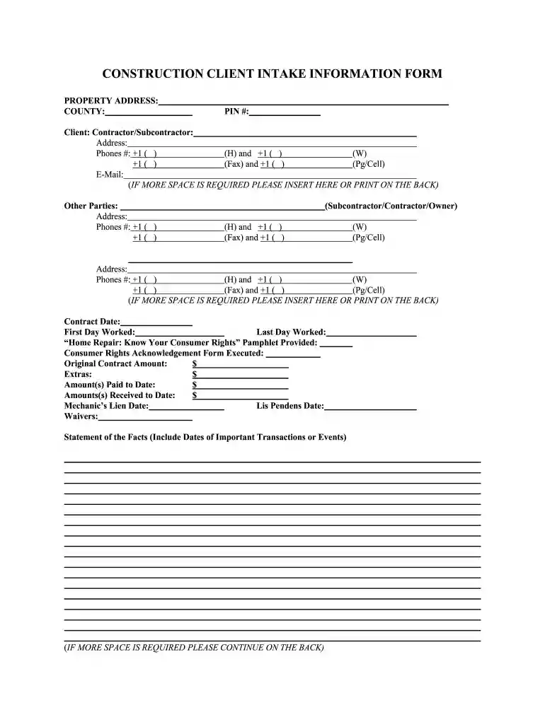 construction client intake Preview on Page 1