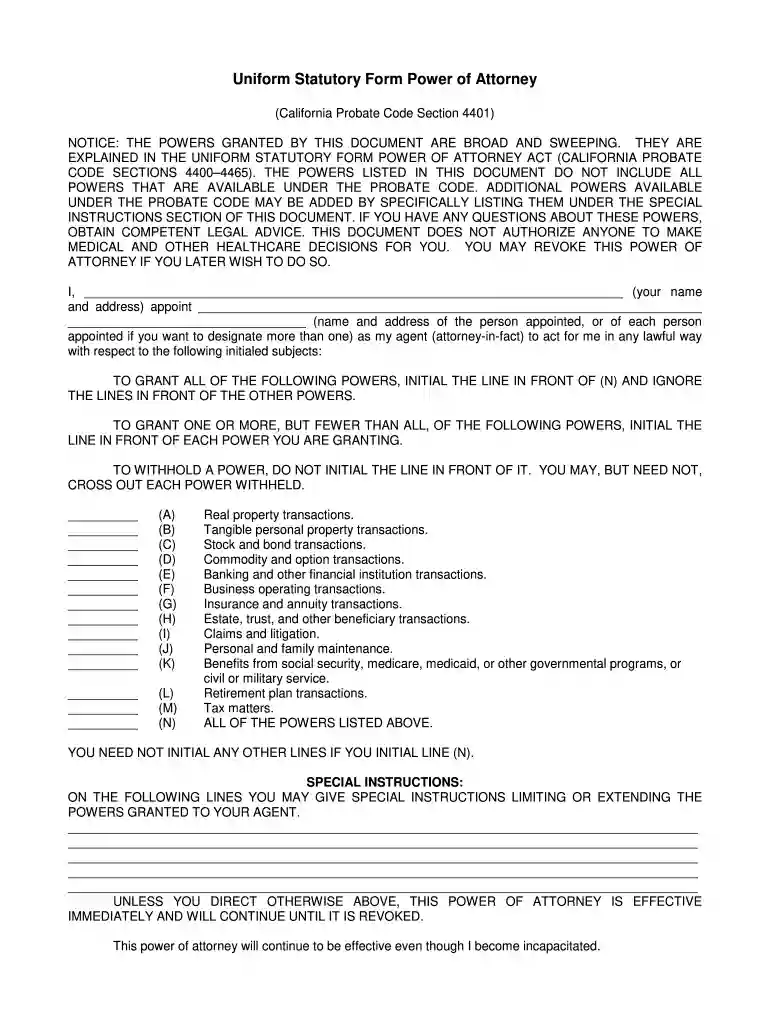 uniform statutory form power of attorney Preview on Page 1