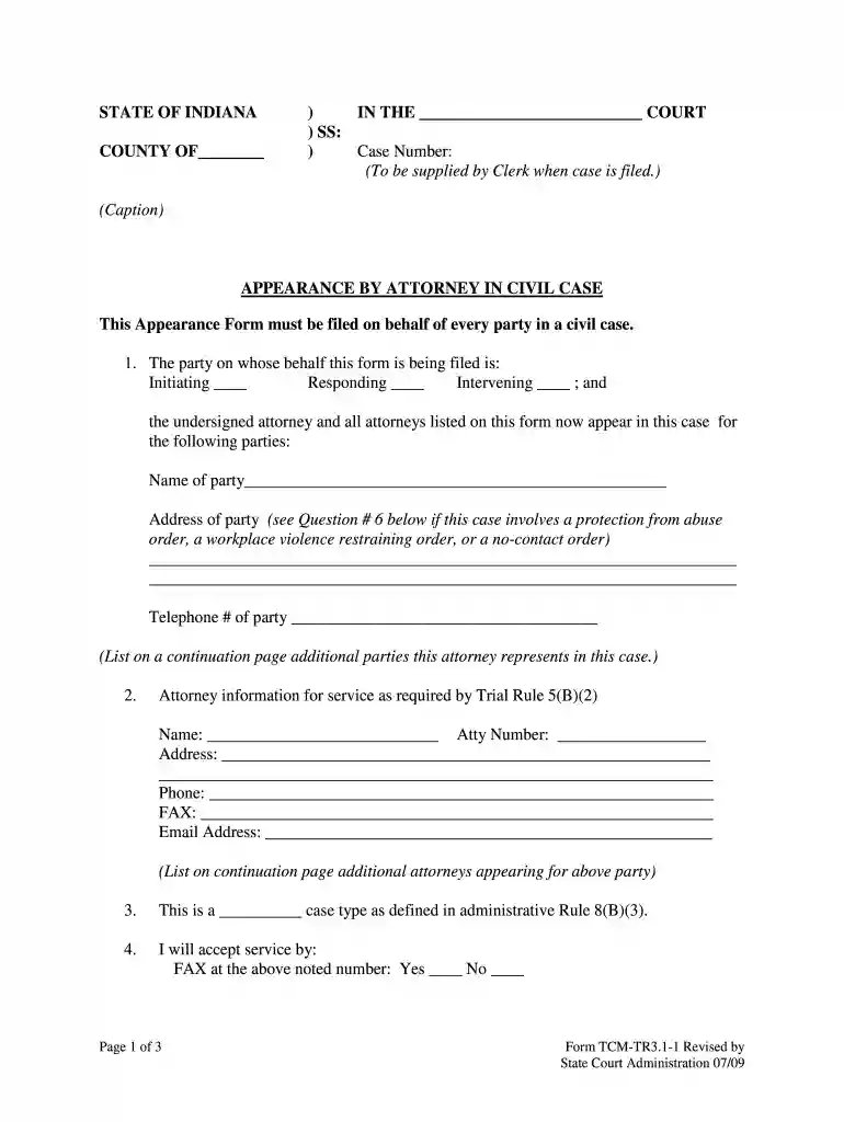 printable court forms indiana Preview on Page 1