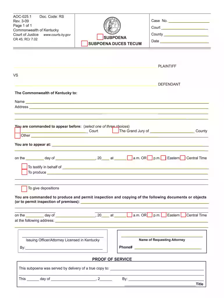 subpoenas kentucky Preview on Page 1
