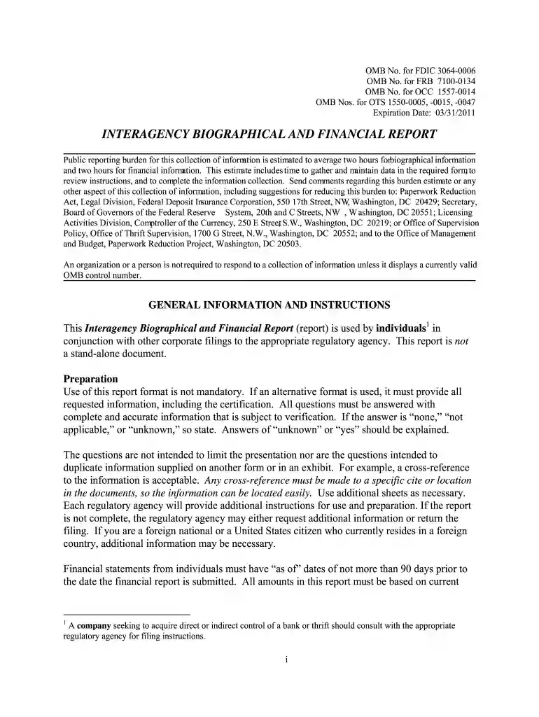 interagency biographical and financial report 2011 form Preview on Page 1
