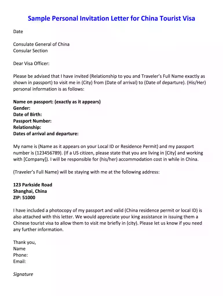 personal invitation letter for visa Preview on Page 1