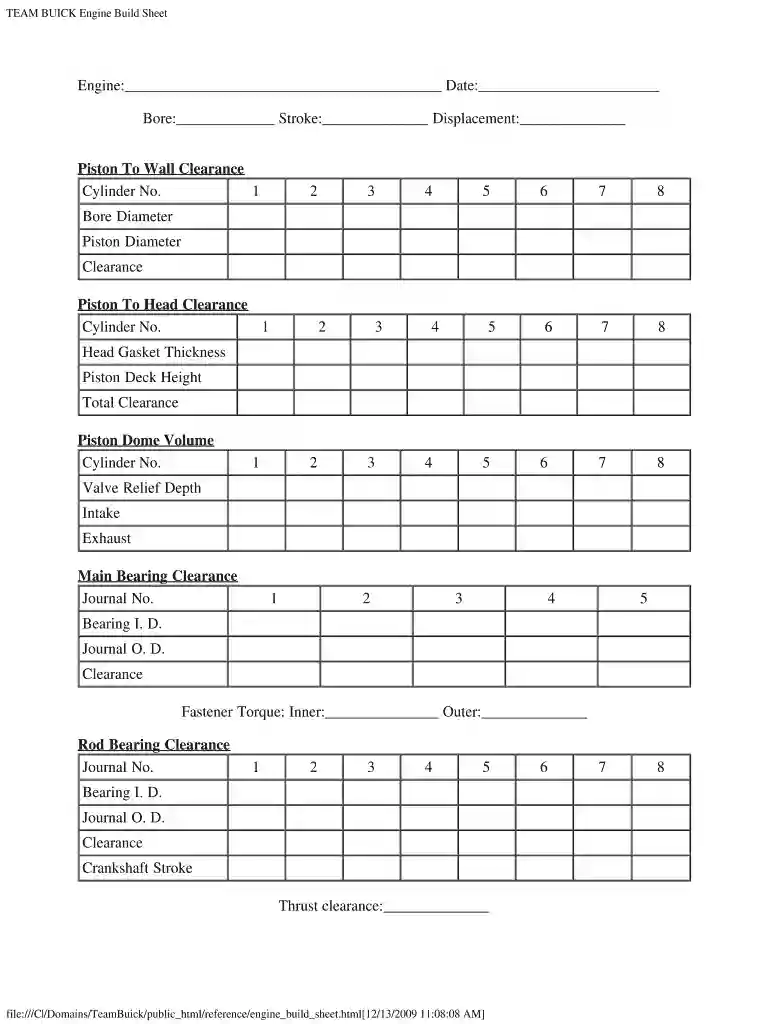 engine build sheet Preview on Page 1