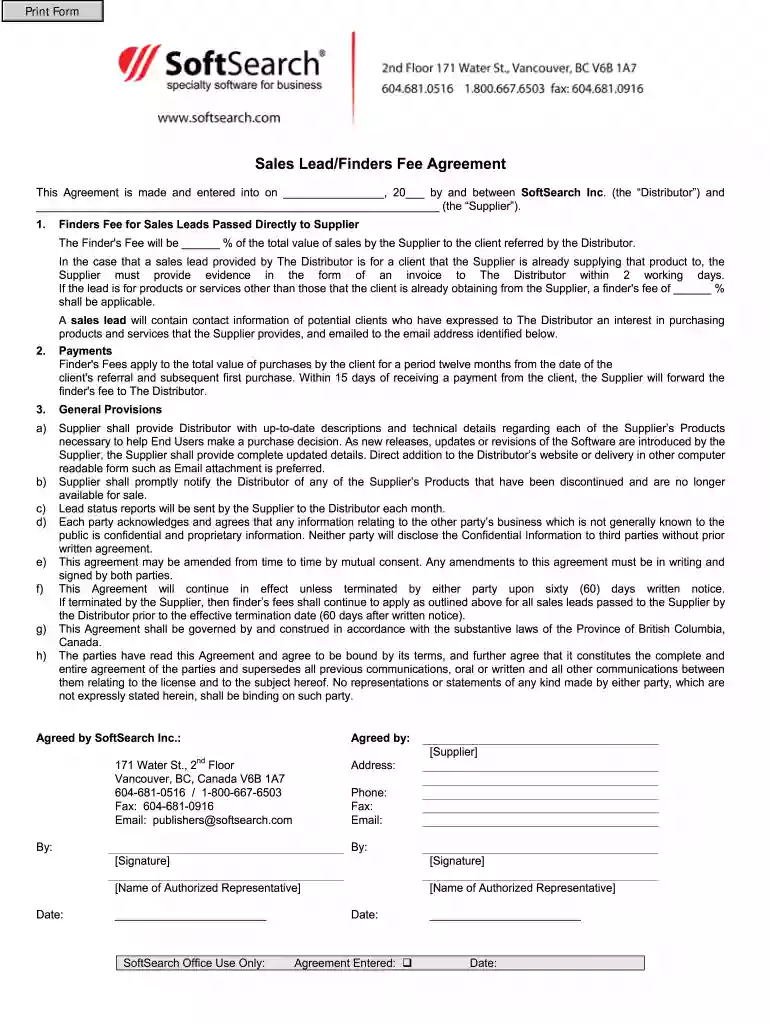 finder fee agreement for sales leads Preview on Page 1