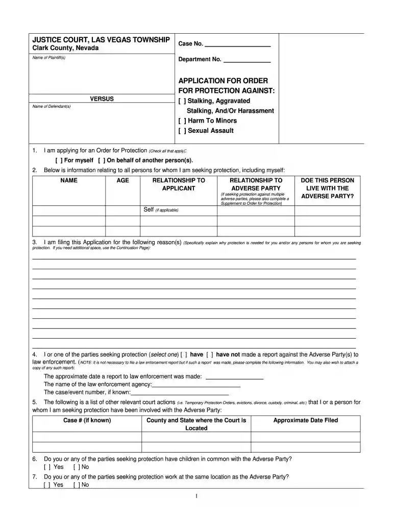 file a restraining order online las vegas Preview on Page 1