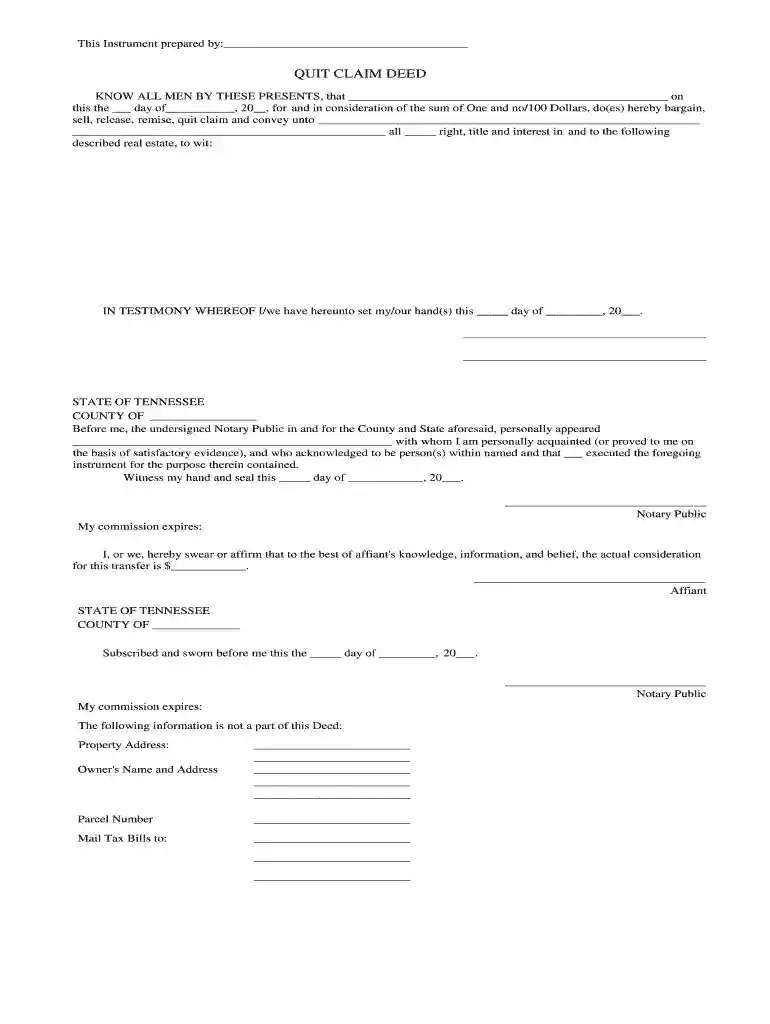 tennessee quit claim deed form pdf Preview on Page 1