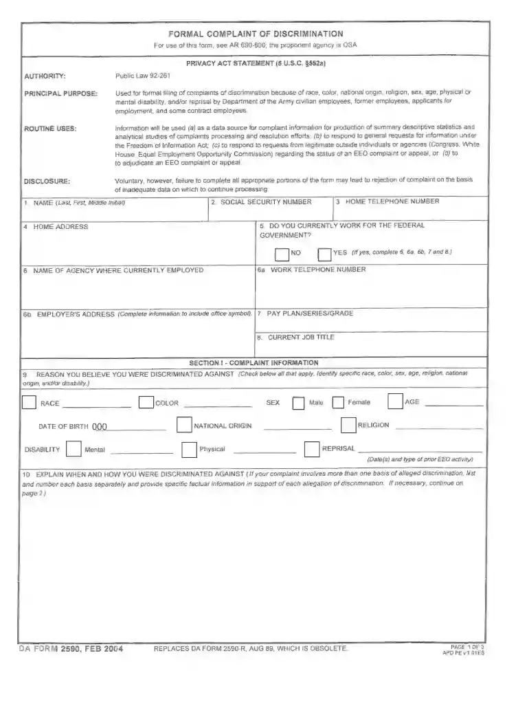 da form 2590 Preview on Page 1