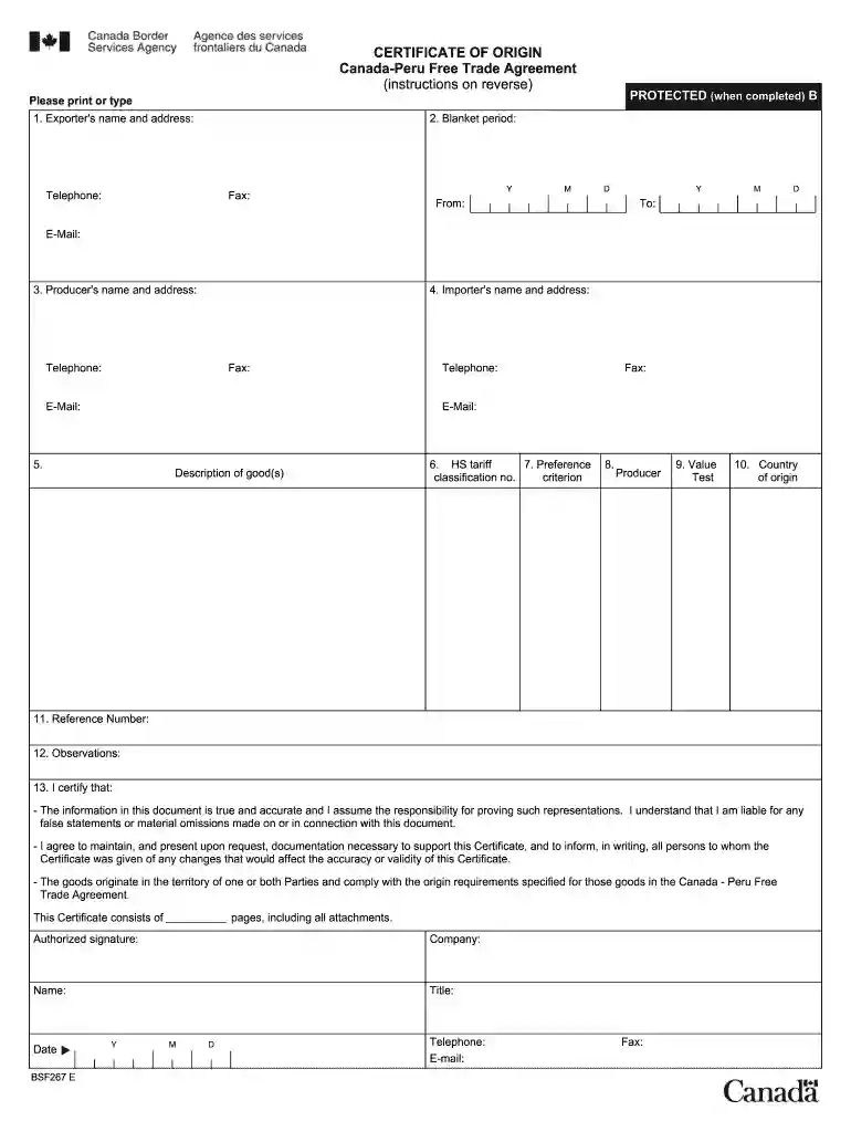 certificate of origin canada template Preview on Page 1